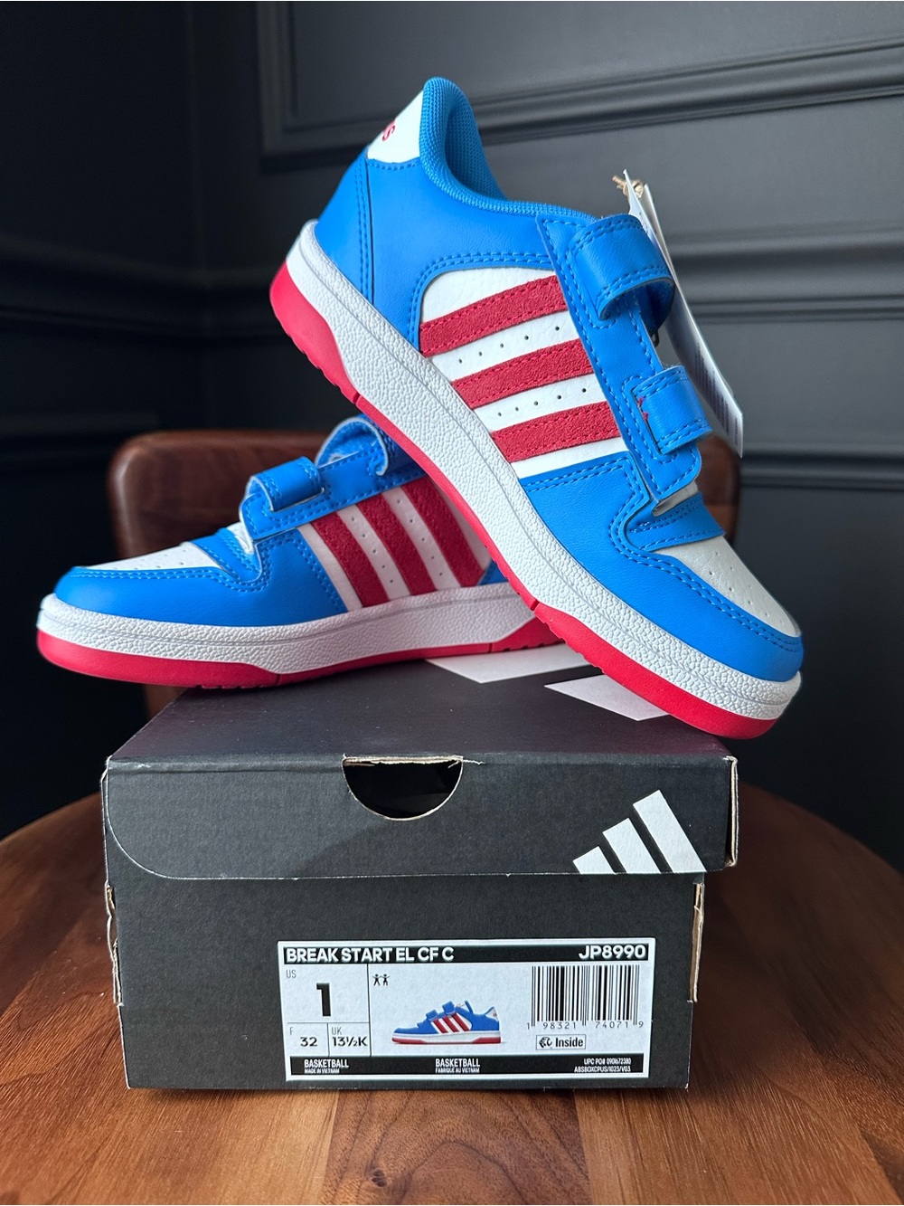 ADIDAS Kids' Break Start Basketball Sneakers - Blue/Red/White size 13